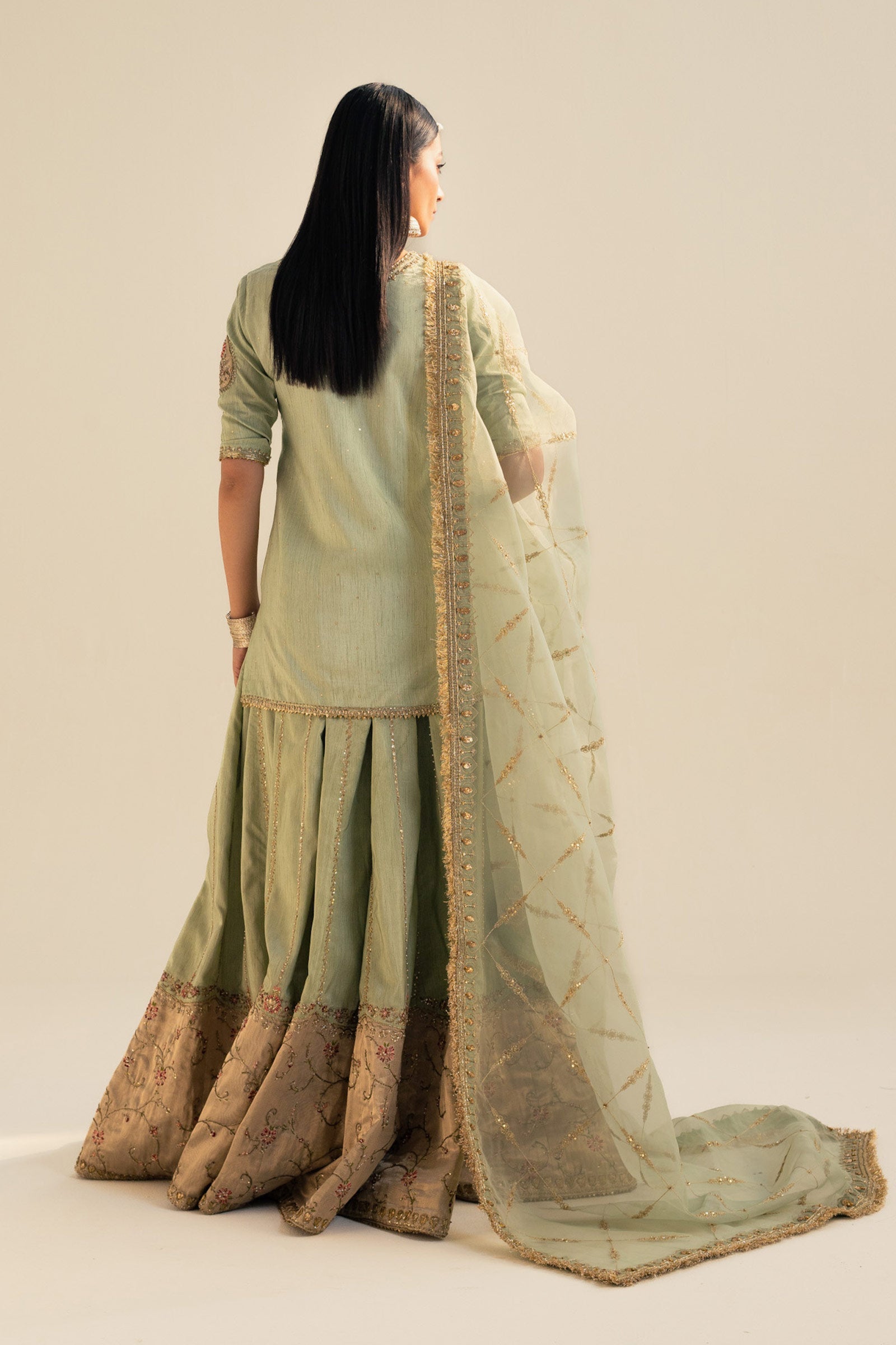 Aqua Zardozi Organza & Raw Silk Lehenga (3-Piece) - Image 7