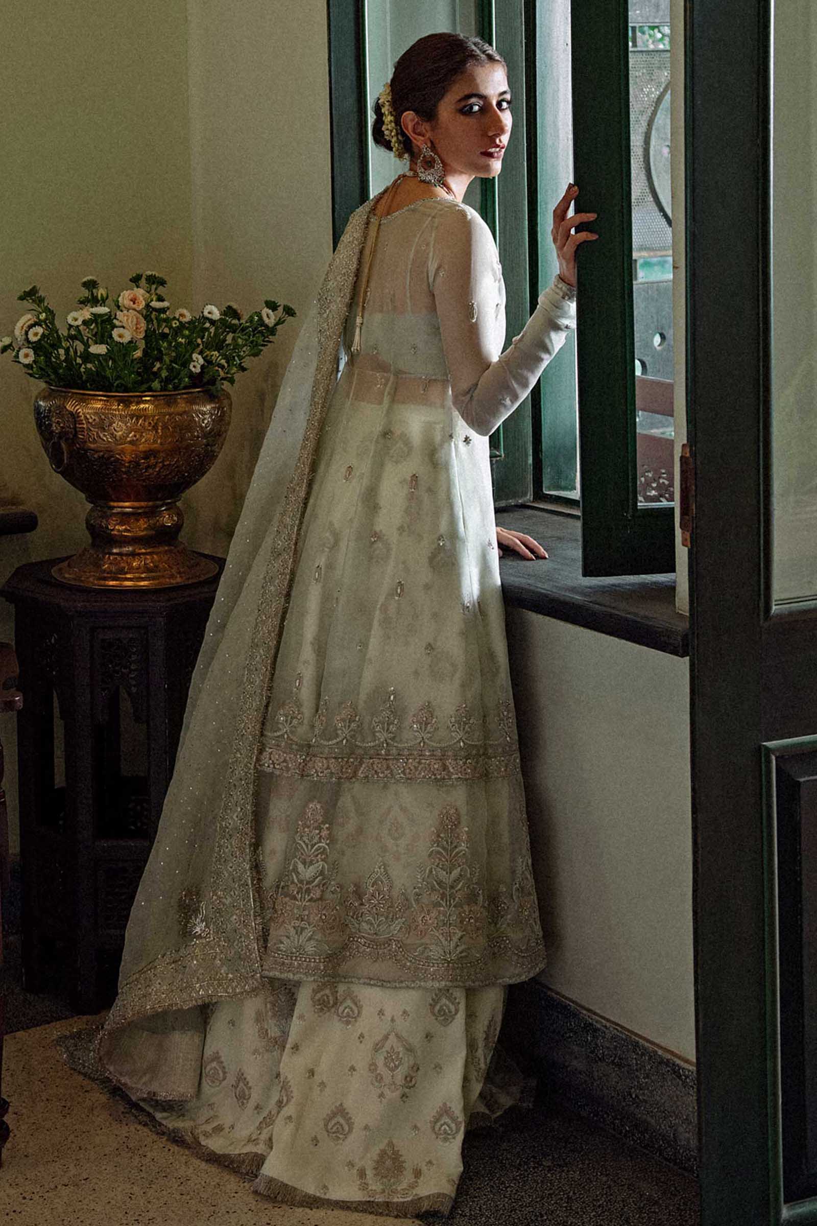 Pakistani Ice Blue Embroidered Organza Peshwaz Dress (3-Piece) - Image 4