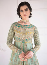 Ice Blue Embroidered Organza Lehenga (3-Piece) - Image 8