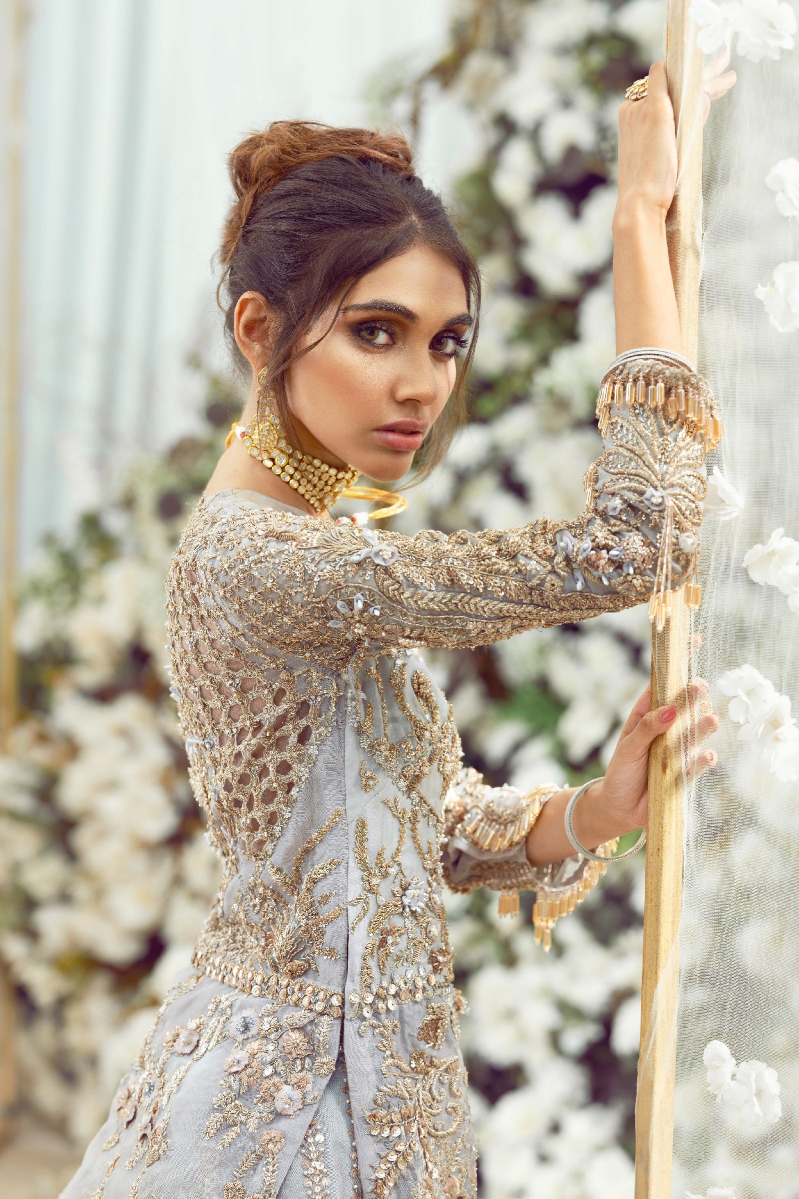 Pakistani Siera Blue Zardozi Organza & Raw Silk Lehenga (3-Piece) - Image 6