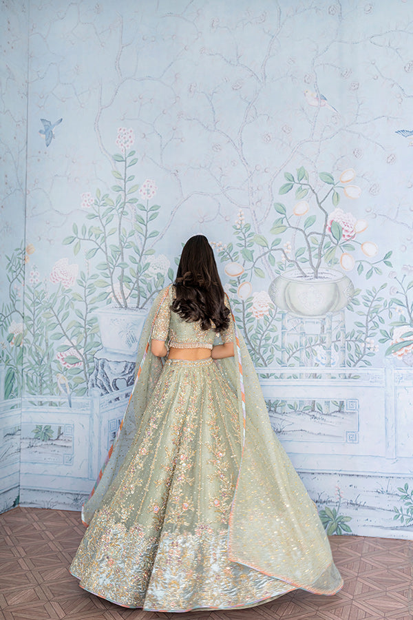 Aqua Embellished Lehenga Choli (3-Piece) - Image 4