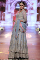 Pakistani Ice Blue Embroidered Organza A-Line Bridal Lehenga (3-Piece) - Image 4