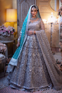 Pakistani Blue Embroidered Organza Lehnga Choli (3-Piece) - Image 2