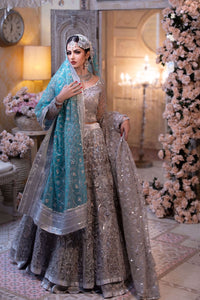 Pakistani Blue Embroidered Organza Lehnga Choli (3-Piece) - Image 5