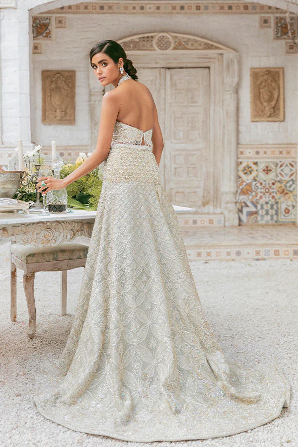 Pakistani Pale Ice-Blue Embellished Organza Bridal Lehenga (3-Piece) - Image 4