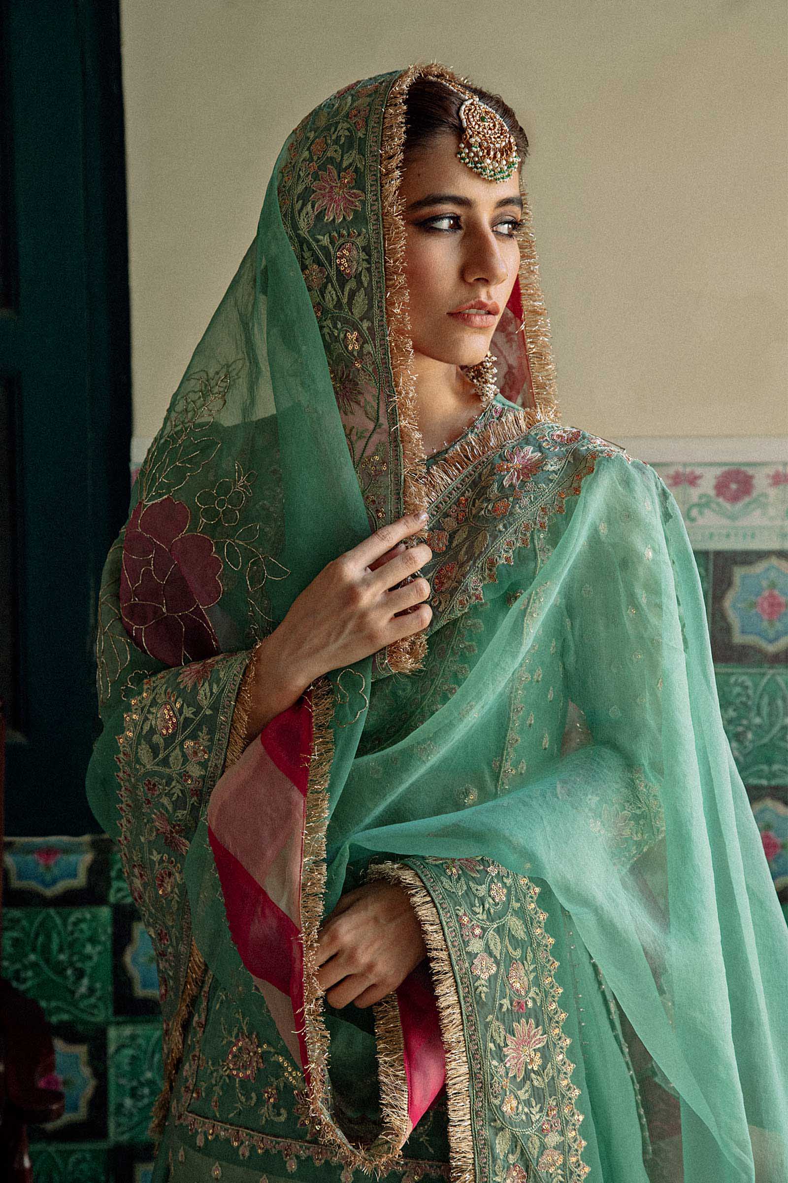 Aqua Zardozi Organza Lehenga Set (3-Piece) - Image 2