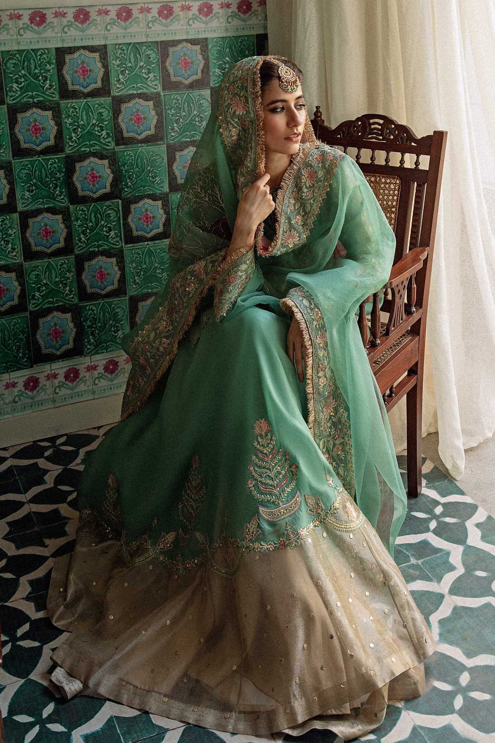 Aqua Zardozi Organza Lehenga Set (3-Piece) - Image 3