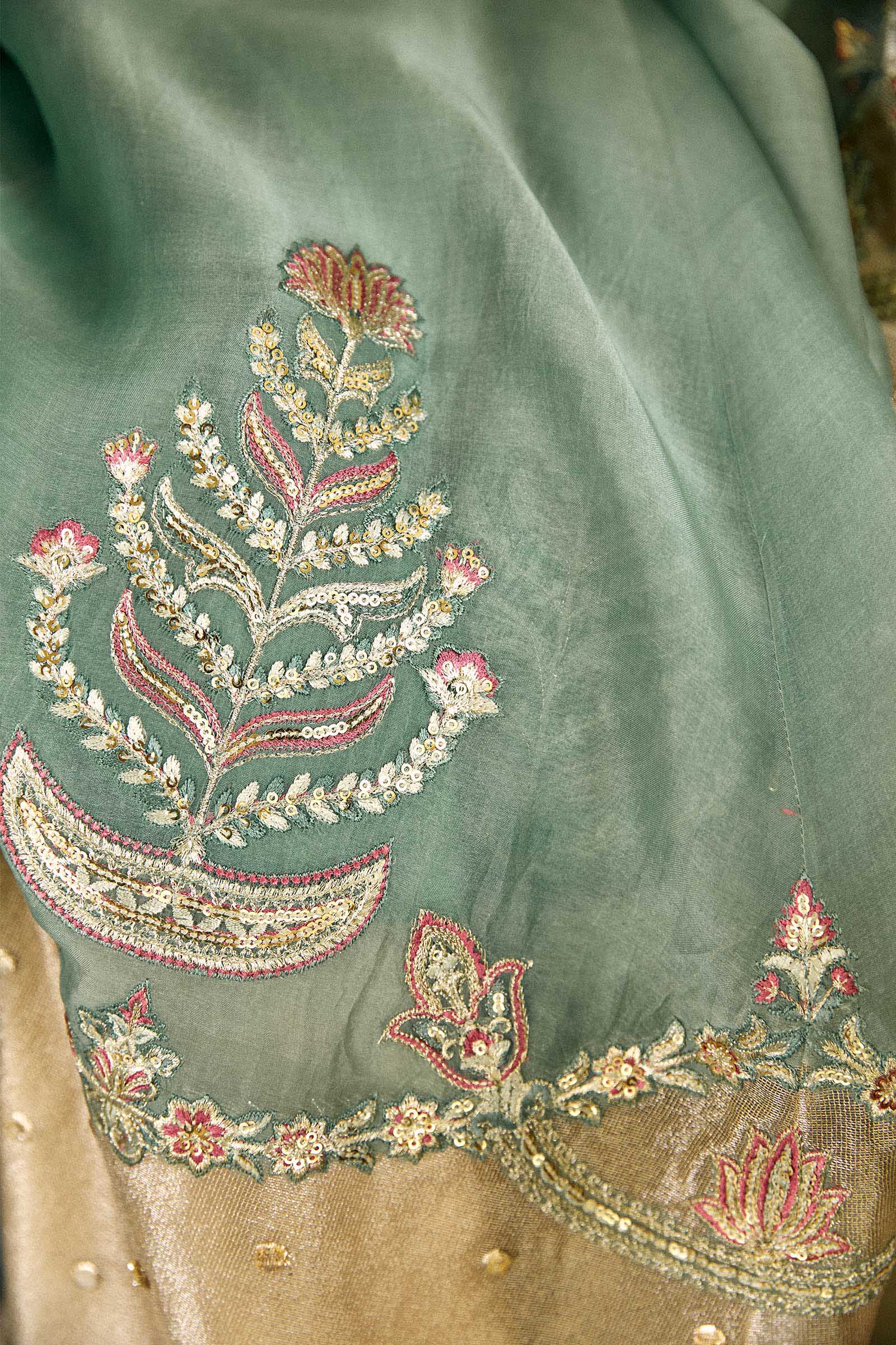 Aqua Zardozi Organza Lehenga Set (3-Piece) - Image 5