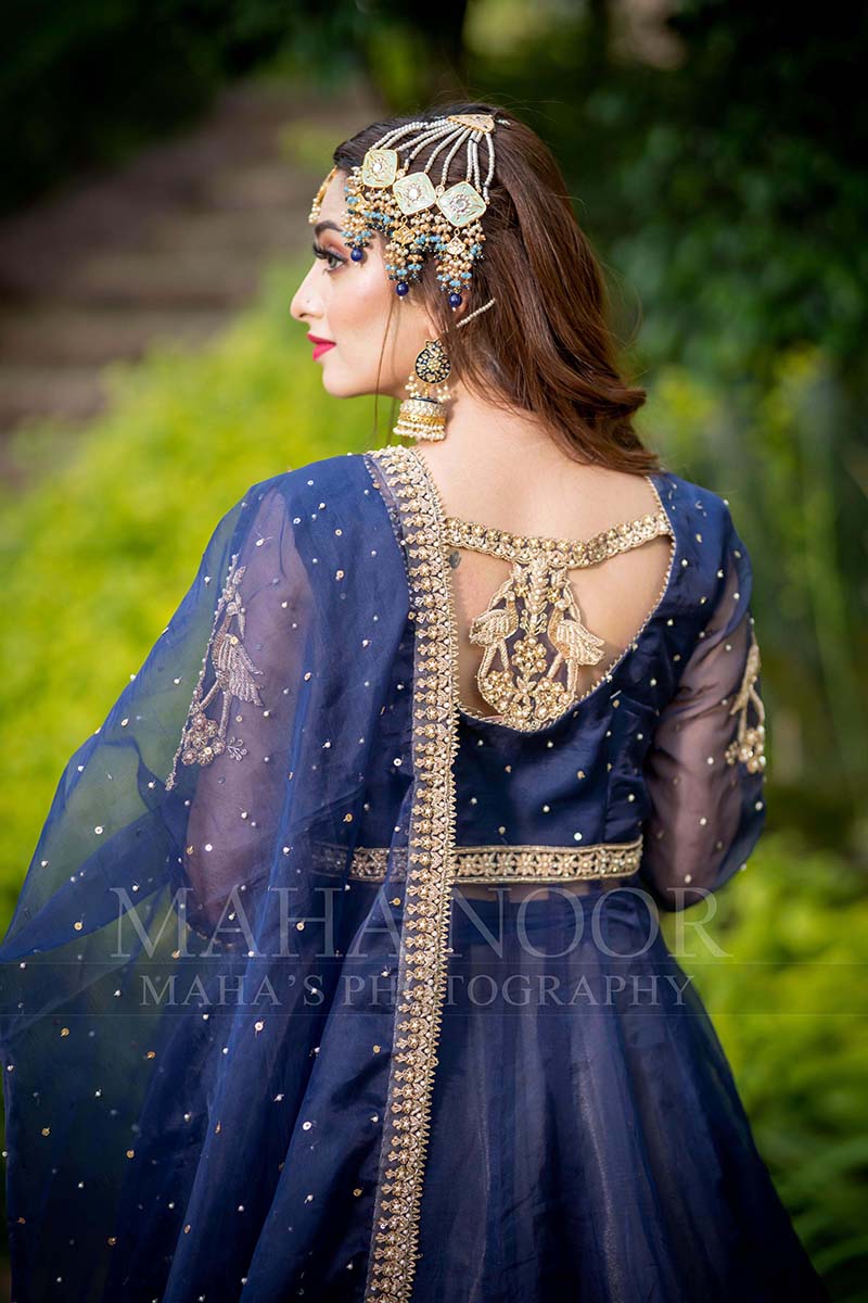 Sapphire Blue Zardozi Organza Lehenga (3-Piece) - Image 4