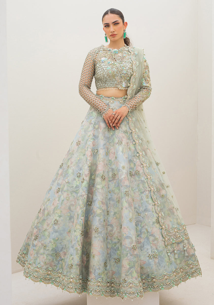 Pale Blue Zardozi Organza Lehenga Choli (3-Piece) - Image 2