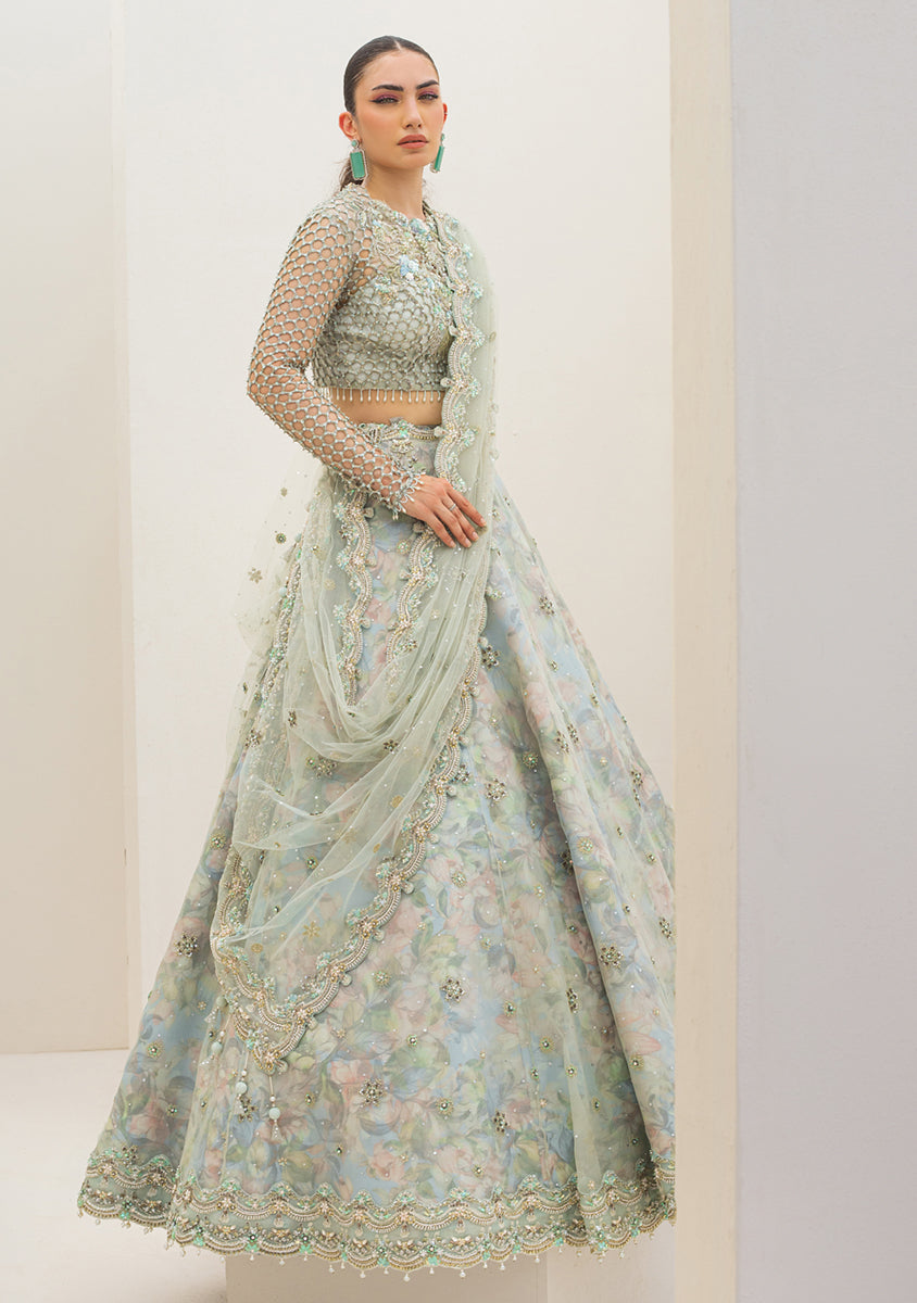 Pale Blue Zardozi Organza Lehenga Choli (3-Piece) - Image 5