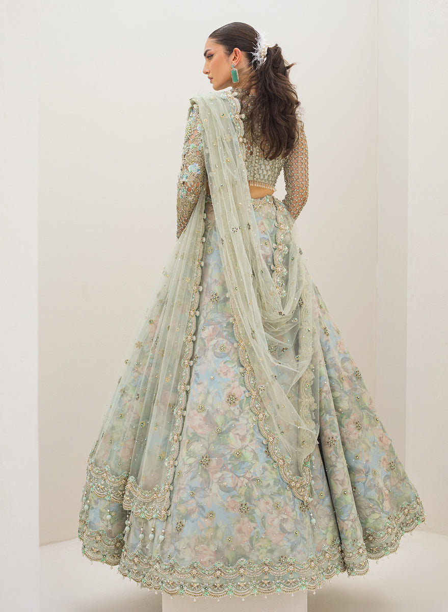 Pale Blue Zardozi Organza Lehenga Choli (3-Piece) - Image 6