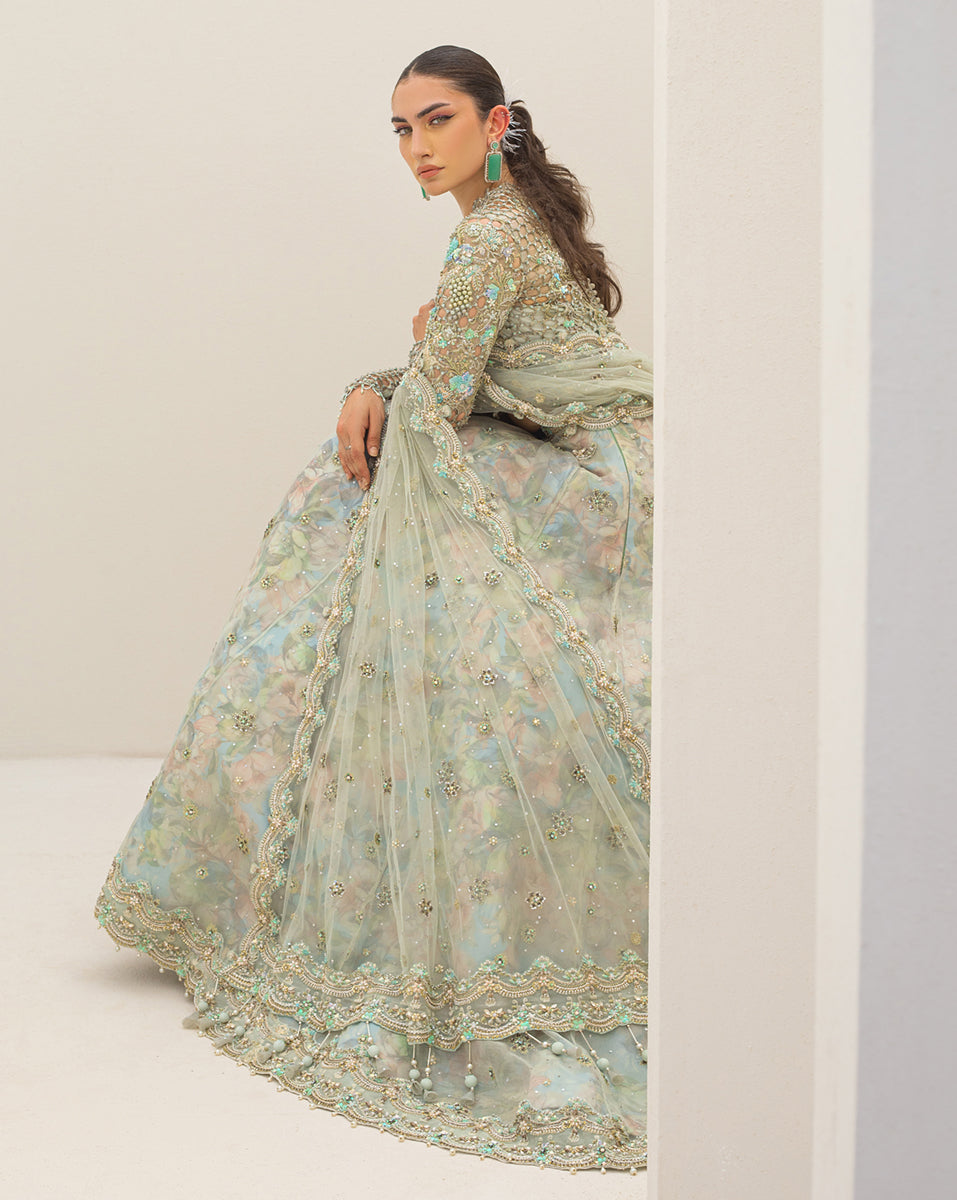Pale Blue Zardozi Organza Lehenga Choli (3-Piece) - Image 7