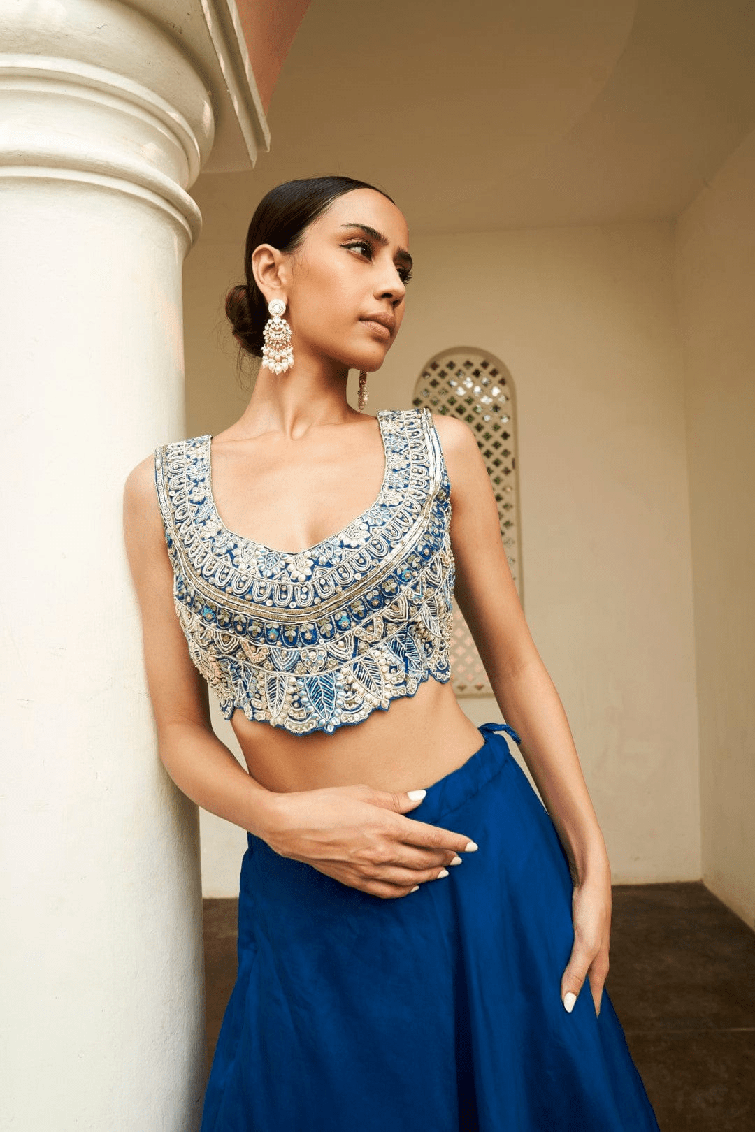Jade Blue Zardozi Organza Lehenga Set (3-Piece) - Image 3