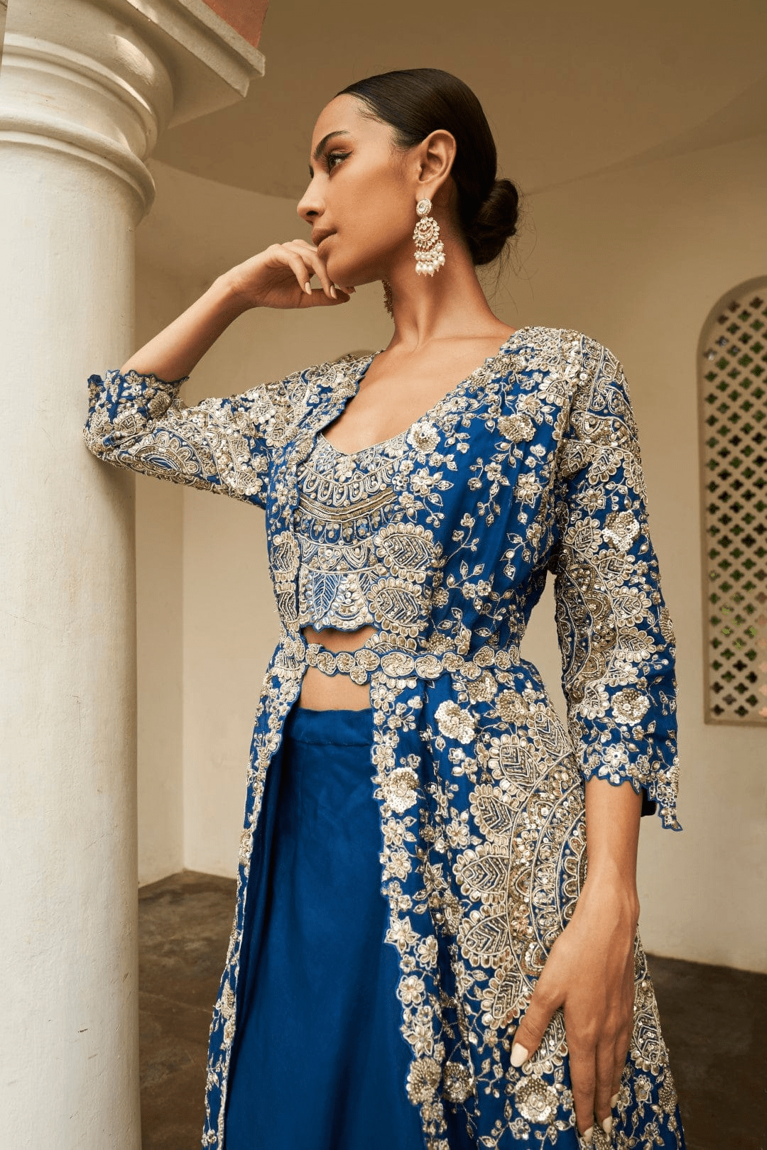 Jade Blue Zardozi Organza Lehenga Set (3-Piece) - Image 4