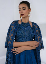 Indian Deep Blue Hand-Embellished Net & Raw Silk Lehenga (3-Piece) - Image 3
