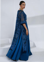 Indian Deep Blue Hand-Embellished Net & Raw Silk Lehenga (3-Piece) - Image 6