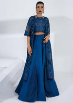 Blue Beaded Net and Raw Silk Lehenga (3-Piece) - Image 2