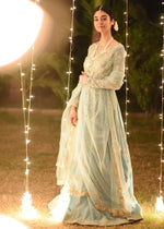 Ice Blue Block Printed Raw Silk Lehnga Choli (3-Piece) - Image 3