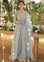 Ice Blue Block Printed Raw Silk Lehnga Choli (3-Piece) - Image 2