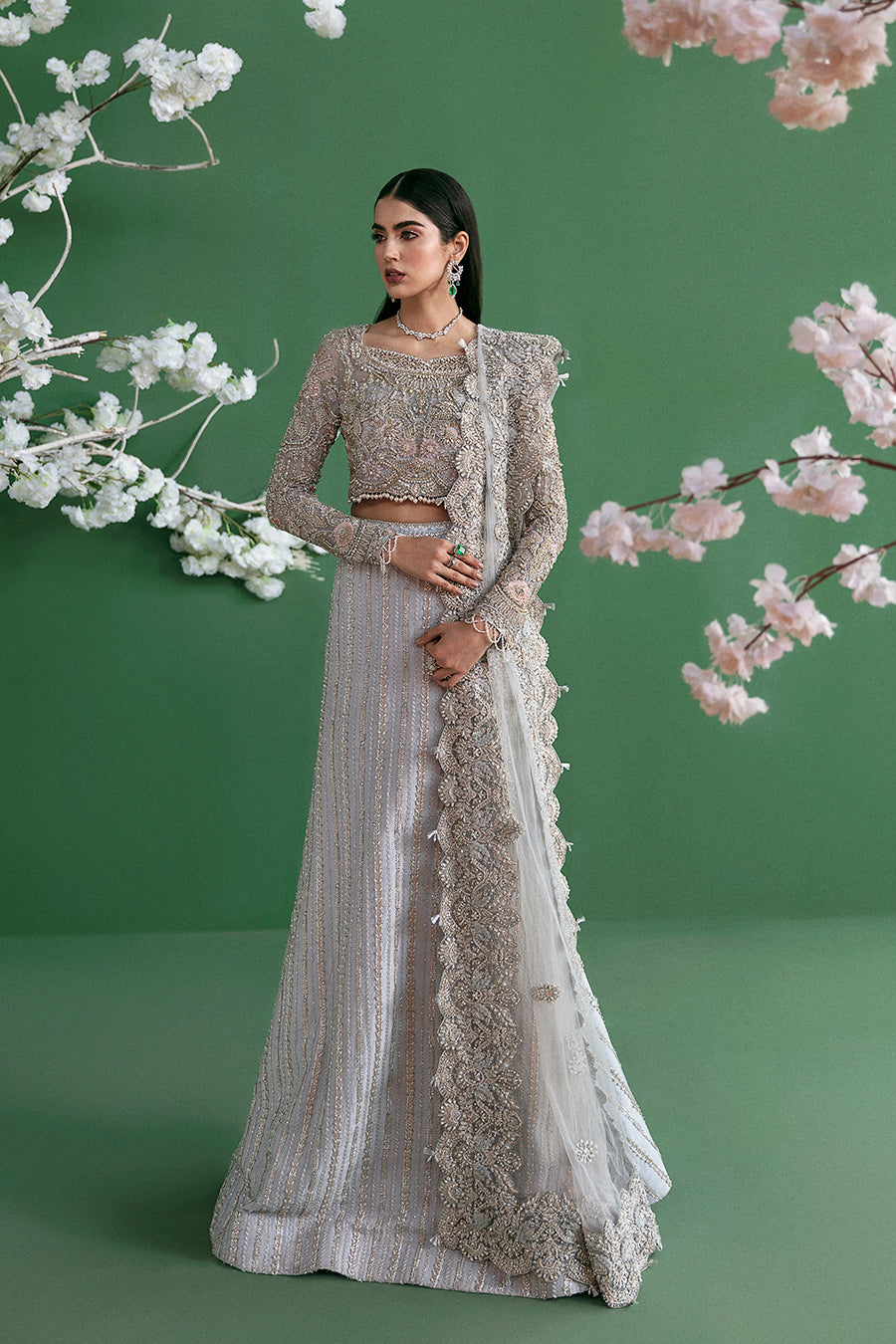 Ice Blue Embellished Raw Silk Lehenga Choli (3-Piece) - Image 1