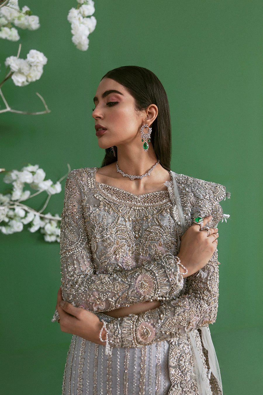 Ice Blue Embellished Raw Silk Lehenga Choli (3-Piece) - Image 2