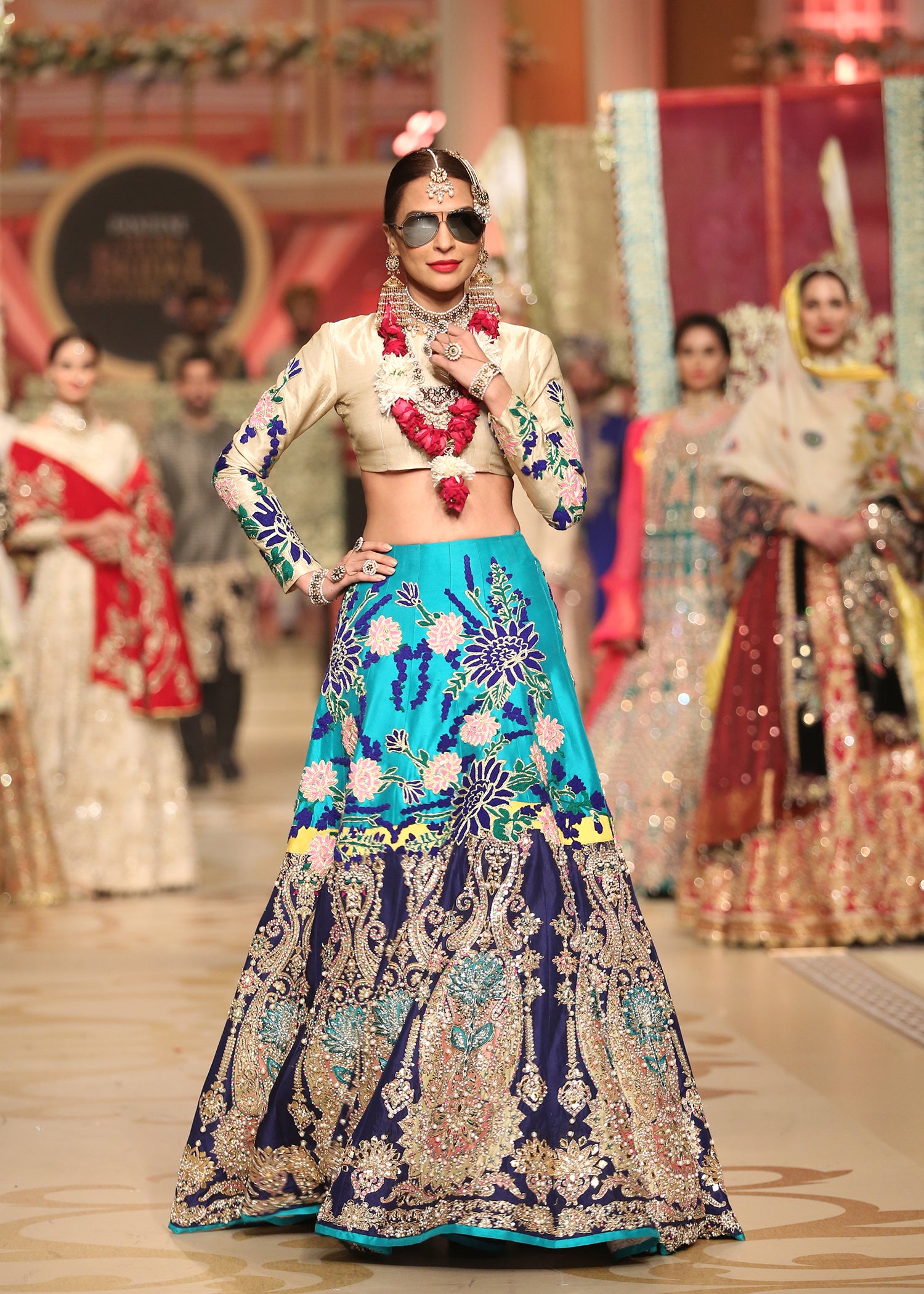 Blue & Beige Embroidered Raw Silk Lehenga (2-Piece) - Image 2