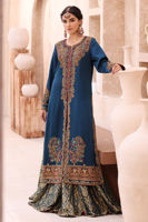 Celestial Blue Embroidered Raw Silk Jacket with Jamawar Lehenga (2-Piece) - Image 2