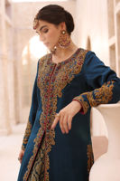 Celestial Blue Embroidered Raw Silk Jacket with Jamawar Lehenga (2-Piece) - Image 3
