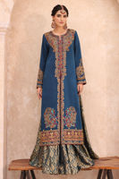 Celestial Blue Embroidered Raw Silk Jacket with Jamawar Lehenga (2-Piece) - Image 4