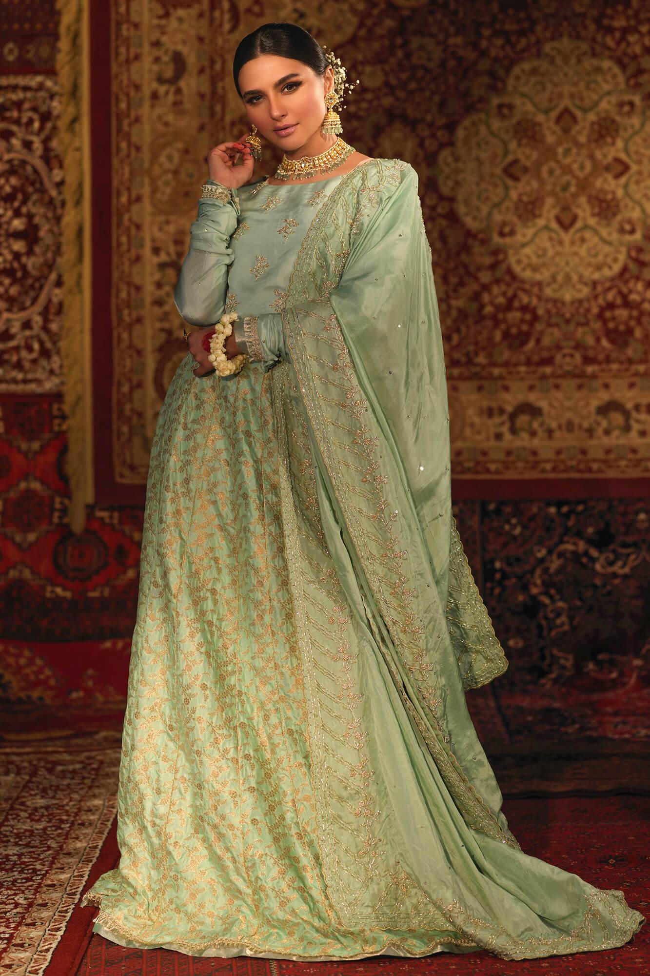 Ice Blue Hand-Embellished Raw Silk & Banarsi Lehenga Choli (3-Piece) - Image 3