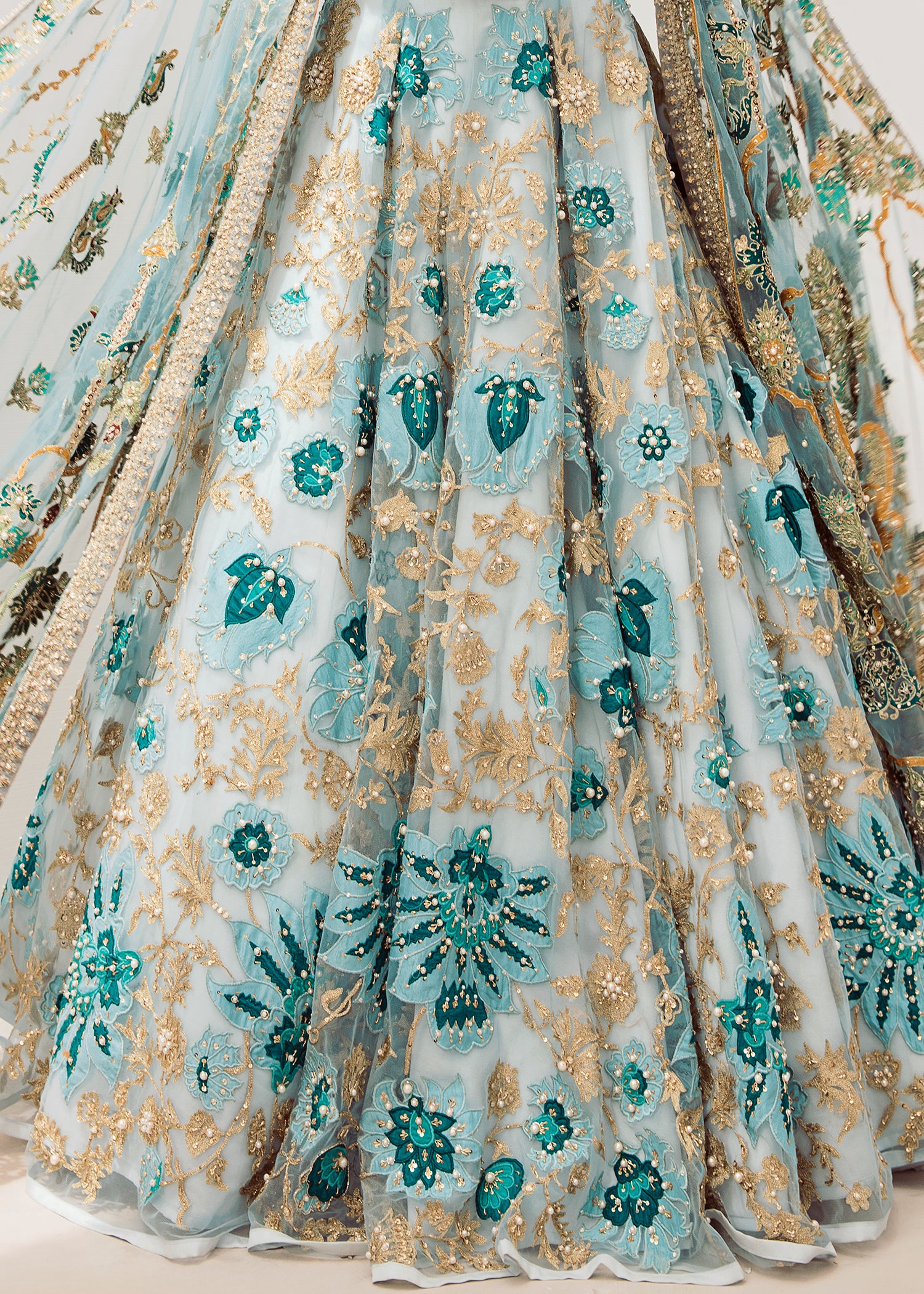 Pakistani Carolina Blue Embroidered Net Lehenga (3-Piece) - Image 2