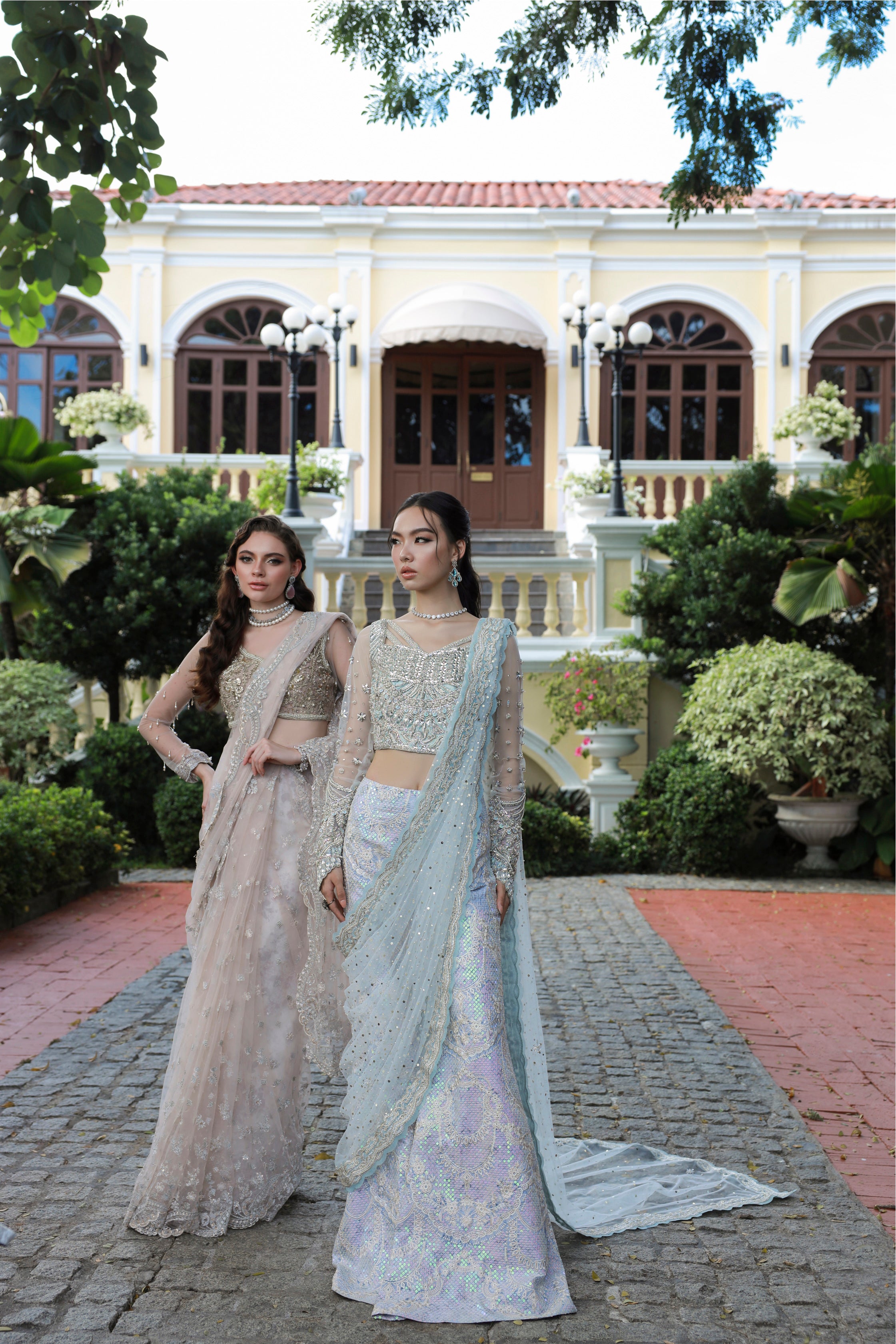 Indian Pastel Blue Embellished Raw Silk Lehenga (3-Piece) - Image 3