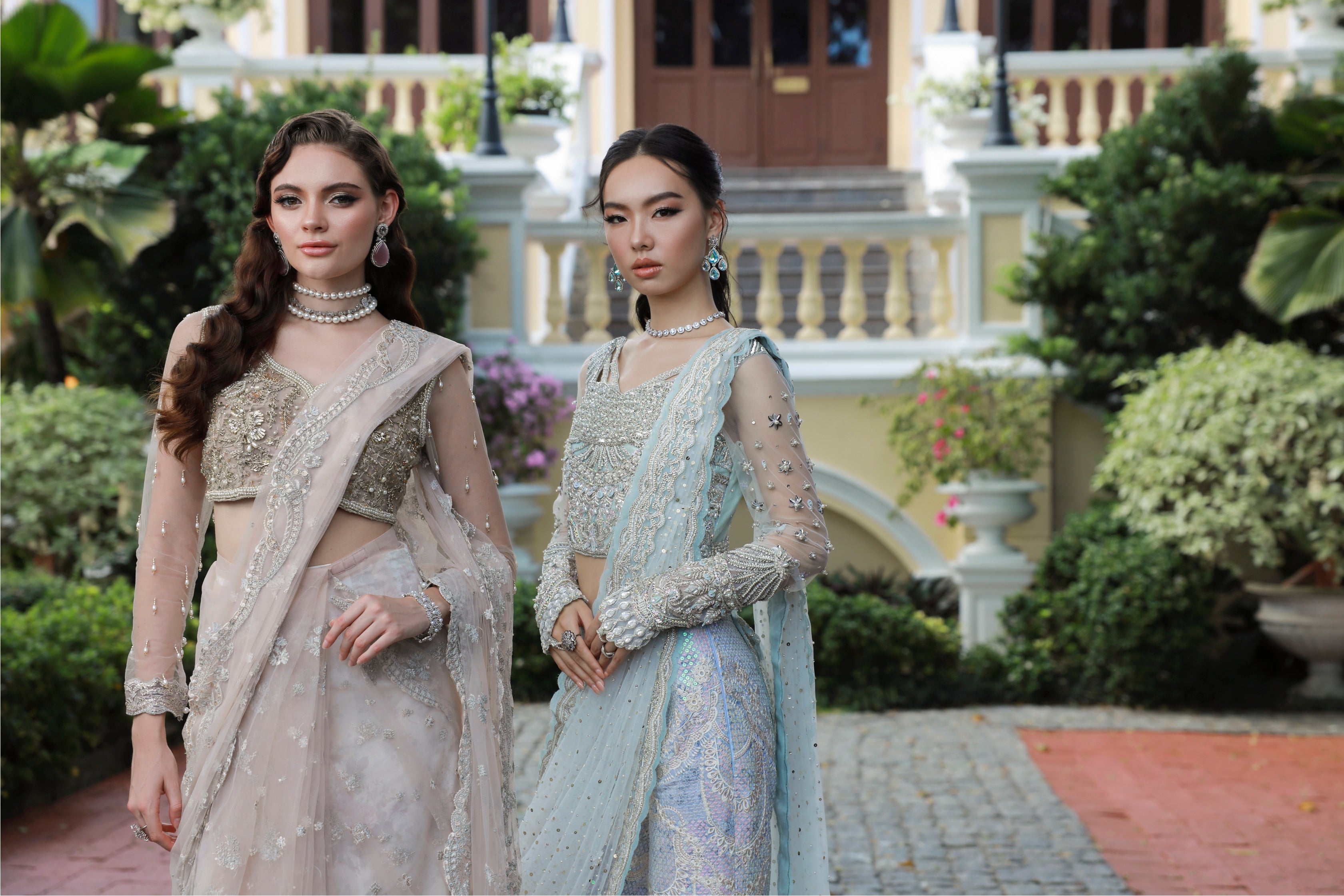 Indian Pastel Blue Embellished Raw Silk Lehenga (3-Piece) - Image 4