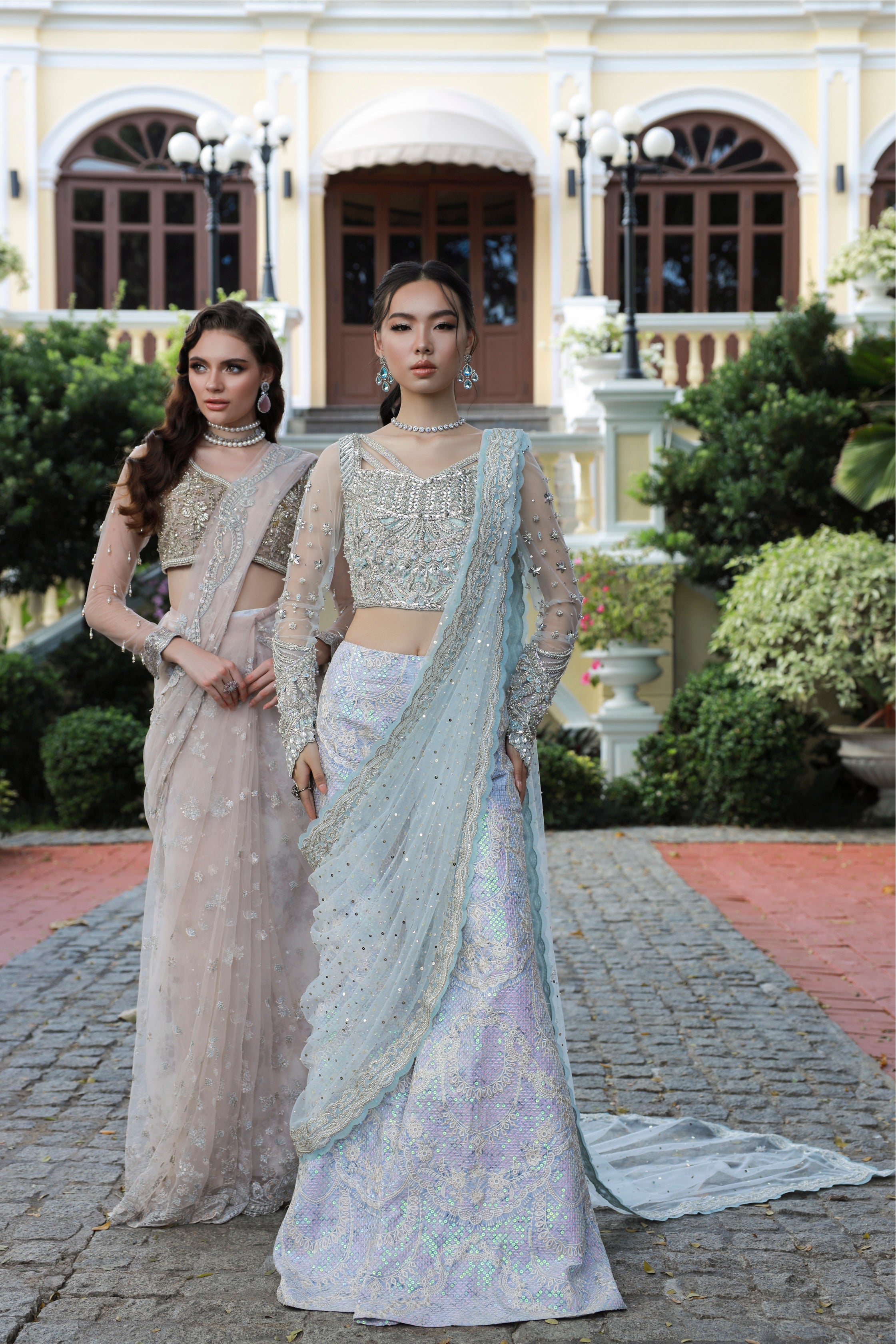 Indian Pastel Blue Embellished Raw Silk Lehenga (3-Piece) - Image 9