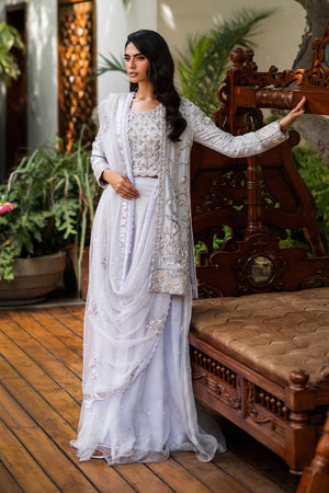 Pakistani Heather Blue Embroidered Raw Silk Jacket Lehenga (3-Piece) - Image 1