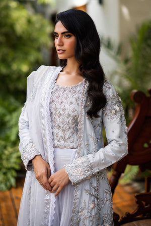 Pakistani Heather Blue Embroidered Raw Silk Jacket Lehenga (3-Piece) - Image 5