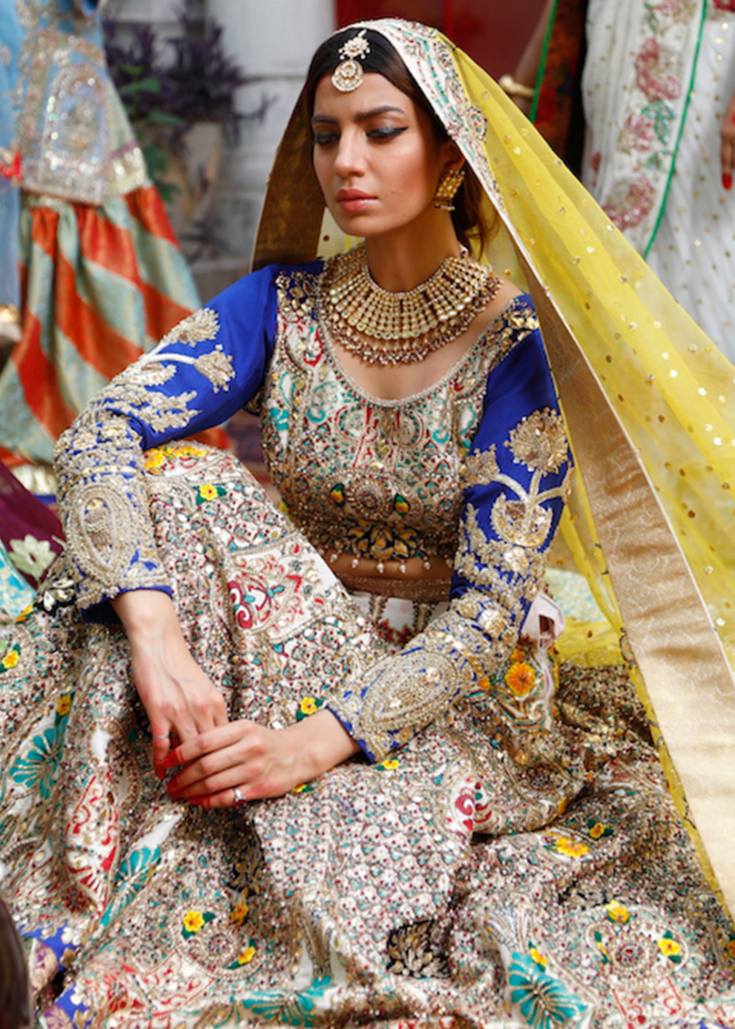 Blue Embroidered Raw Silk Lehenga Choli (3-Piece) - Image 2