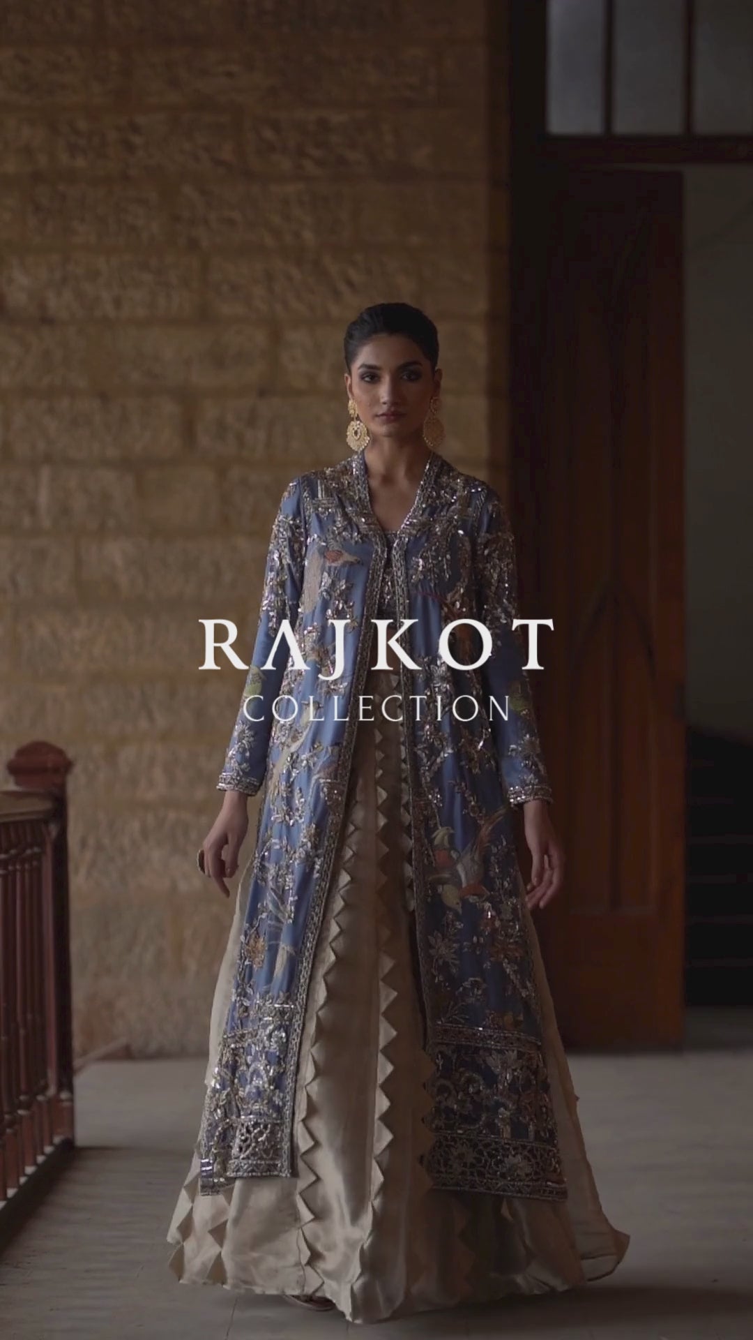 Earthy Blue Zardozi Raw Silk Jacket Lehenga (3-Piece) - Image 7