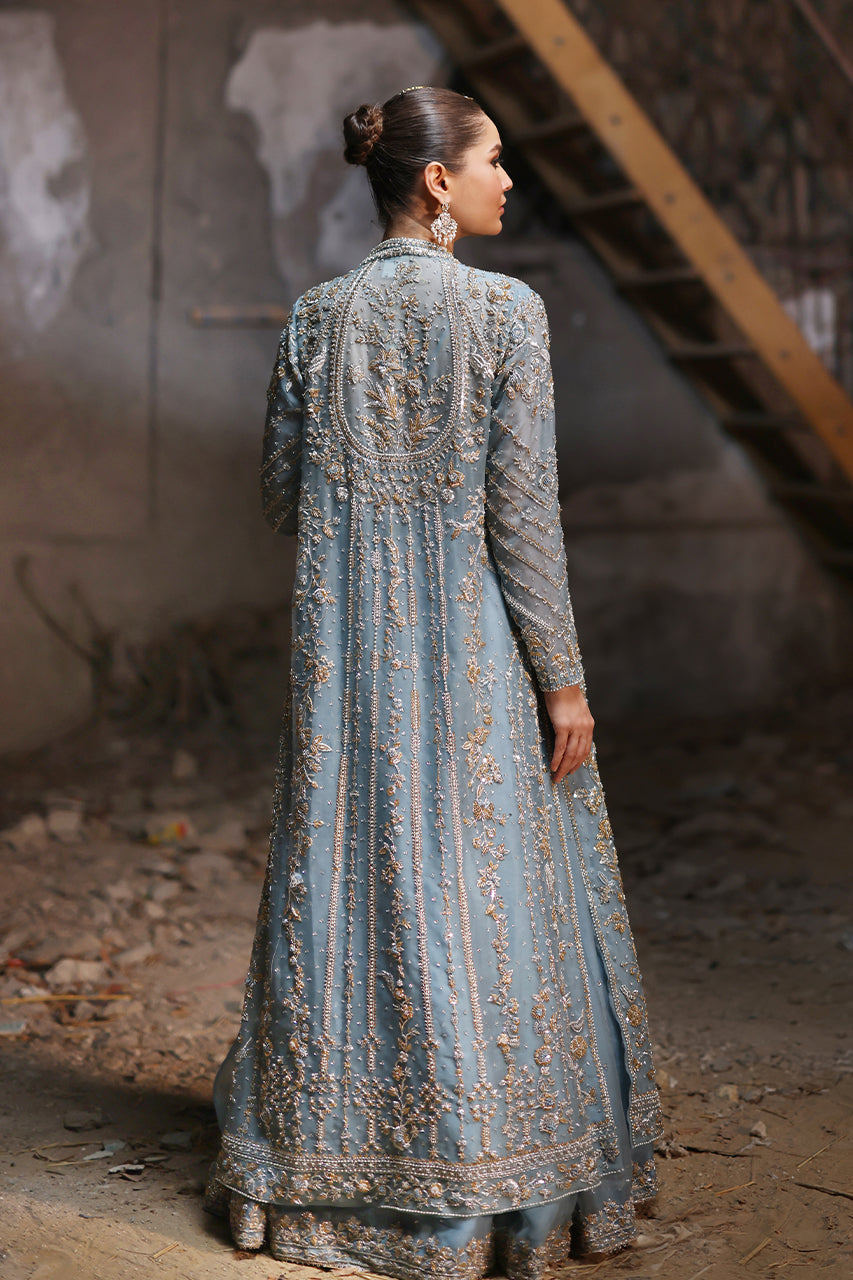 Indian Powder Blue Zardozi Raw Silk & Organza Lehenga (3-Piece) - Image 2