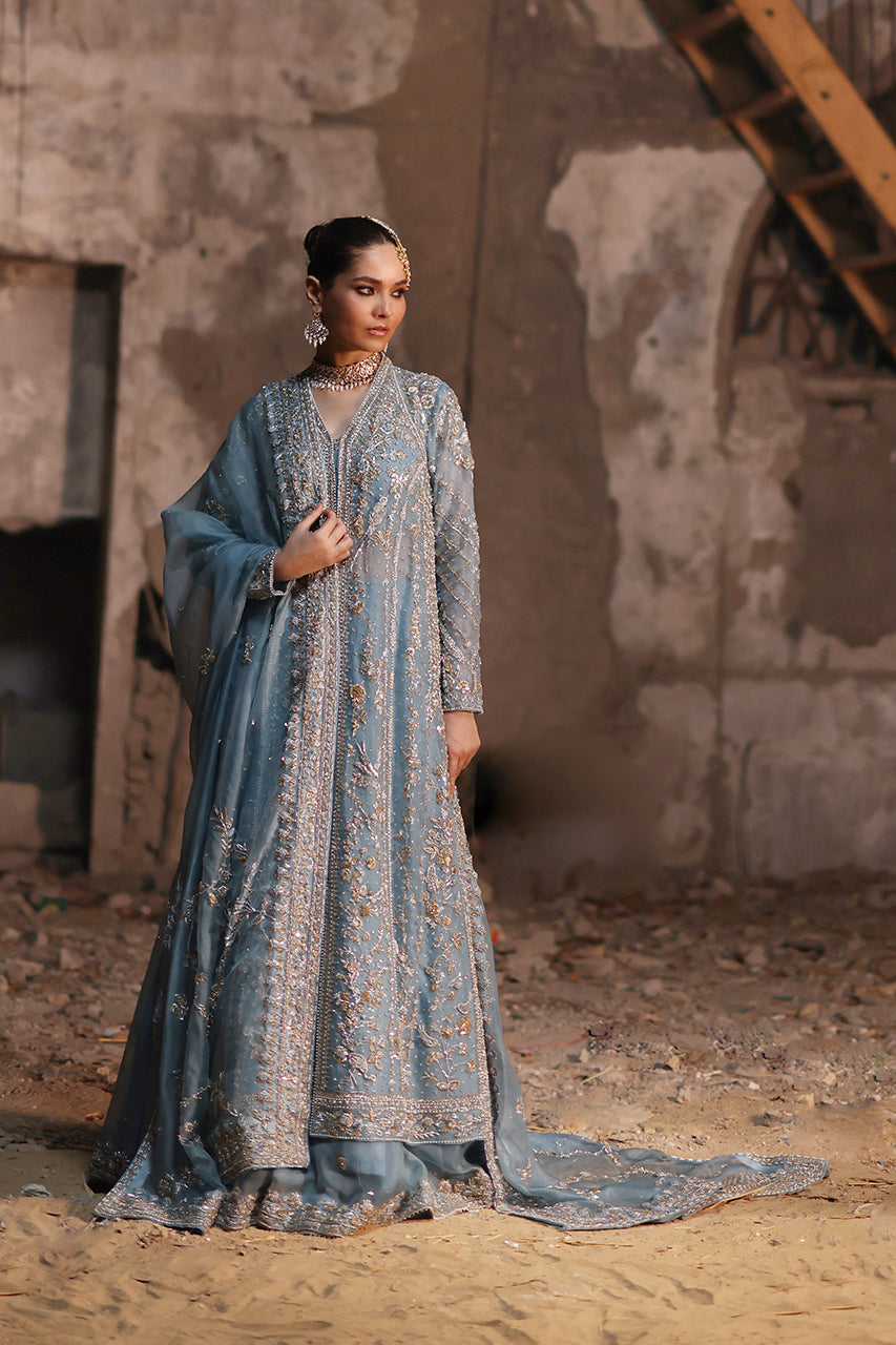 Indian Powder Blue Zardozi Raw Silk & Organza Lehenga (3-Piece) - Image 6