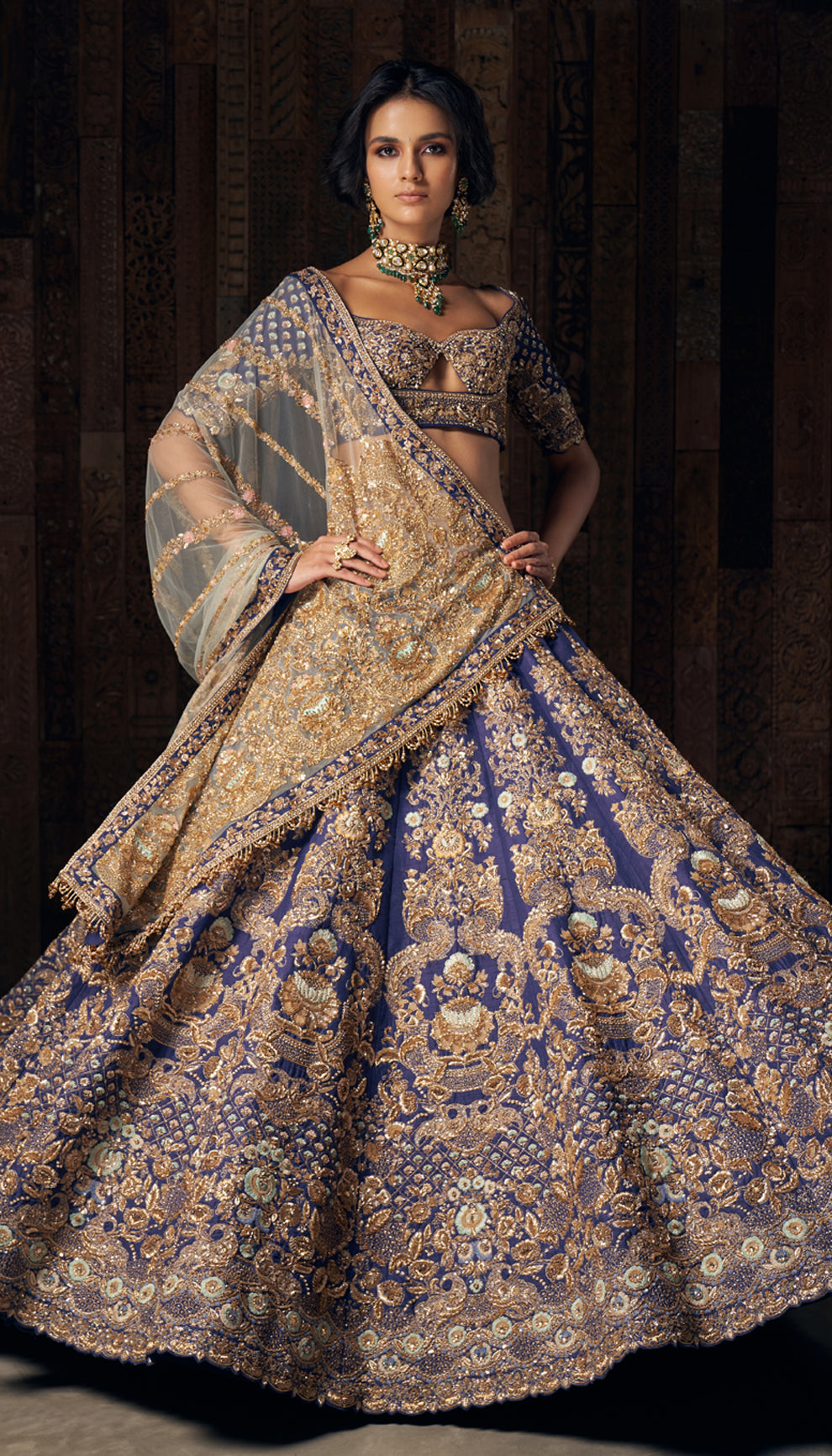Indian Royal Blue Zardozi Raw Silk Lehenga (3-Piece) - Image 1
