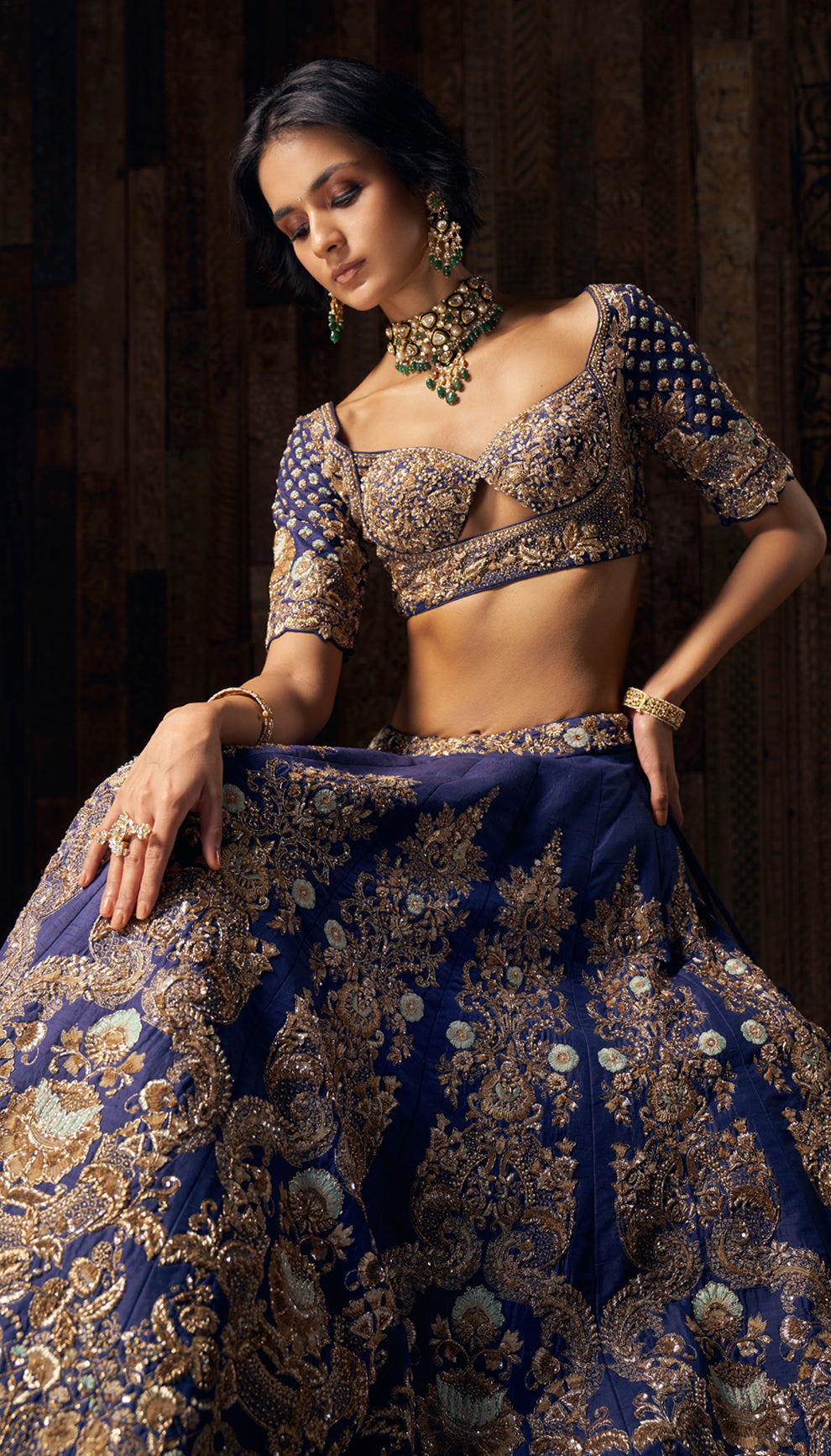 Indian Royal Blue Zardozi Raw Silk Lehenga (3-Piece) - Image 2