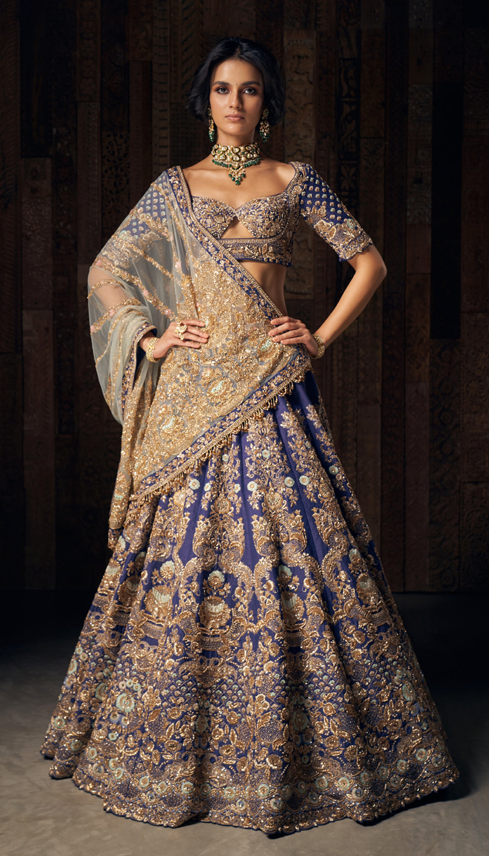 Indian Royal Blue Zardozi Raw Silk Lehenga (3-Piece) - Image 3