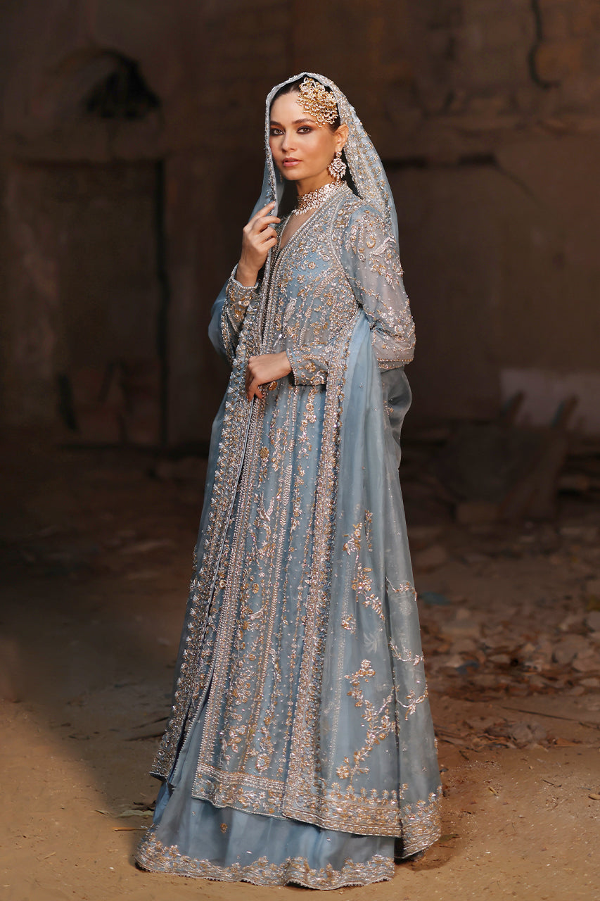 Powder Blue Zardozi Raw Silk & Organza Lehenga (3-Piece) - Image 1