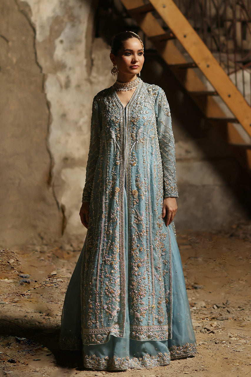 Powder Blue Zardozi Raw Silk & Organza Lehenga (3-Piece) - Image 4