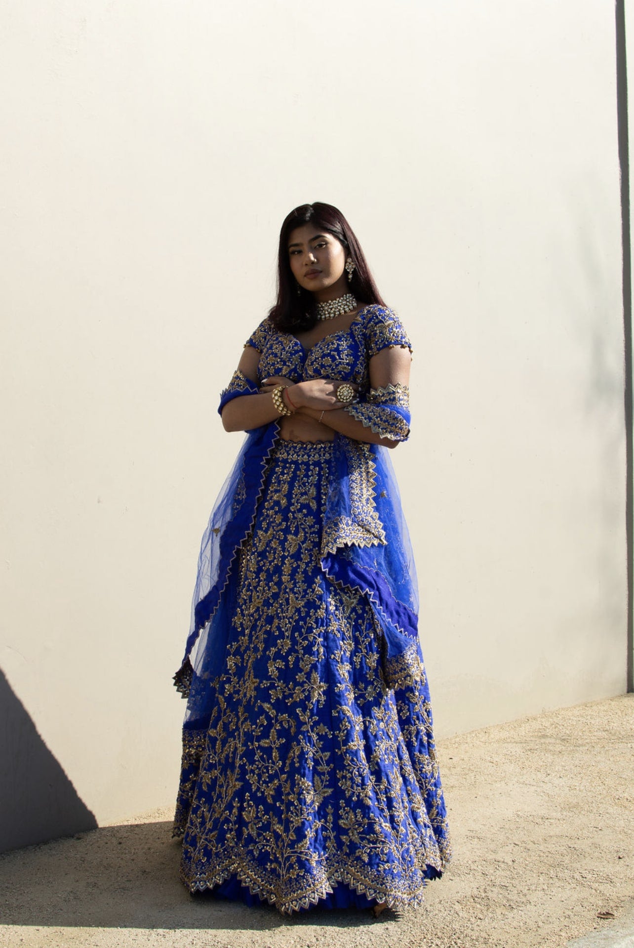 Indian Royal Blue Zari Sequinned Raw Silk Lehenga Choli (3-Piece) - Image 10