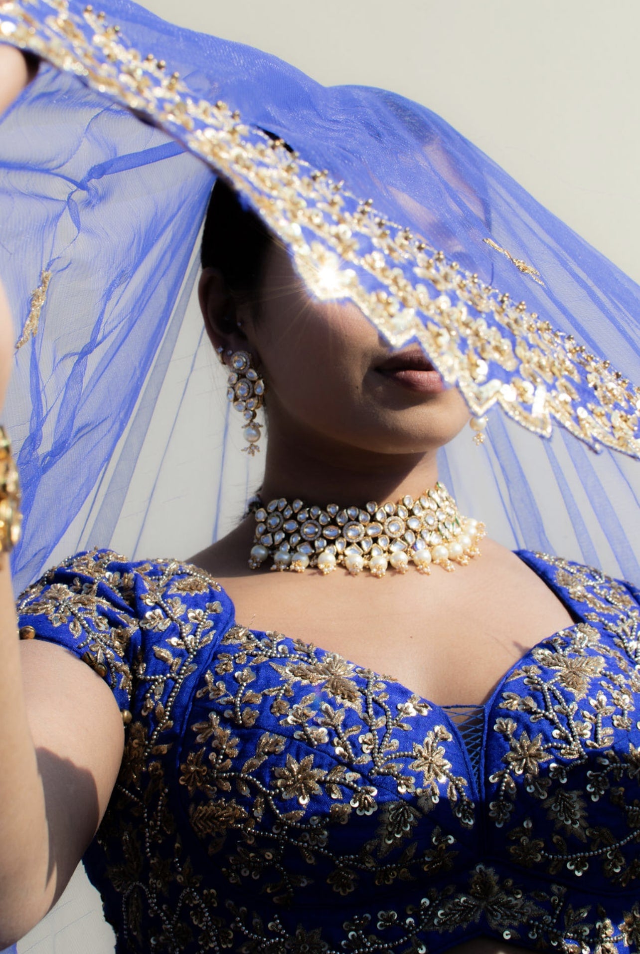 Indian Royal Blue Zari Sequinned Raw Silk Lehenga Choli (3-Piece) - Image 11