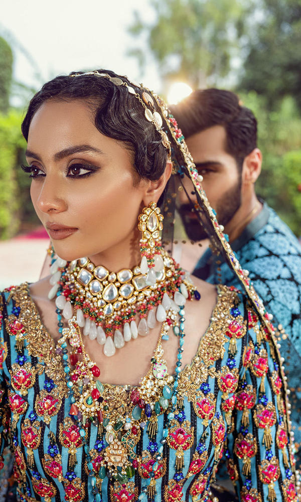 Pakistani Blue and Black Embroidered Silk-Blend Lehenga (3-Piece) - Image 17