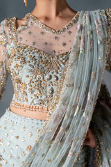 Powder Blue Hand-Embellished Silk Bridal Lehenga (3-Piece) - Image 4